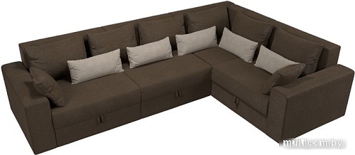 Угловой диван Лига диванов Майами Long 92 правый (рогожка коричневый/подушки коричневые/бежевые)