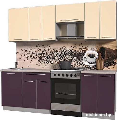 Кухня Интерлиния Мила Пластик 2.3 А (слива глянец/ваниль глянец/травертин)