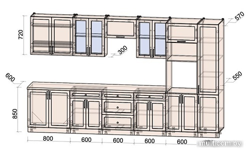 Готовая кухня Интерлиния Тренд 3.6В (океан/океан/дуб бунратти)