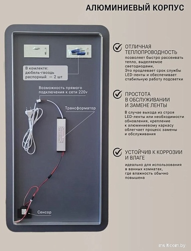 Зеркало с подсветкой eMZe Smartphone 45x77 LED.UV.SMART.45.77.AUR (золото с УФ-окантовкой и подсветкой)