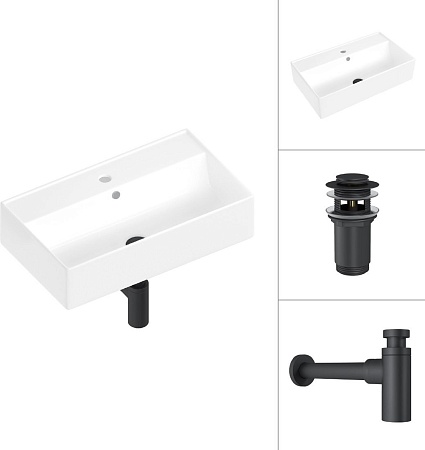Умывальник Lauter 21855 + клапан 21190B + сифон 21635B (черный матовый)