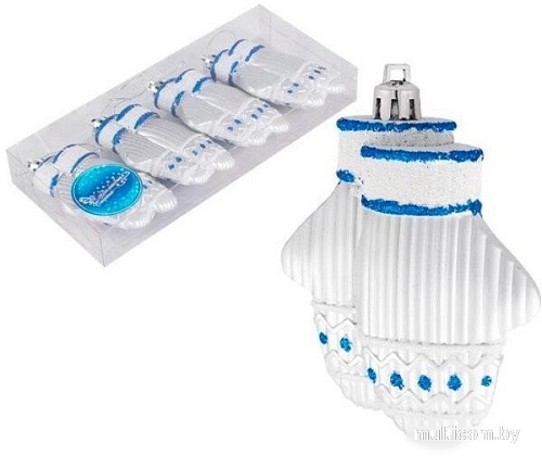 Елочная игрушка Волшебная страна Варежки 007449 (4 шт, серебро)