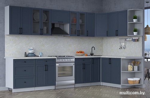 Готовая кухня Интерлиния Тренд 1.7x3.3 правая (индиго/индиго/опал светлый)