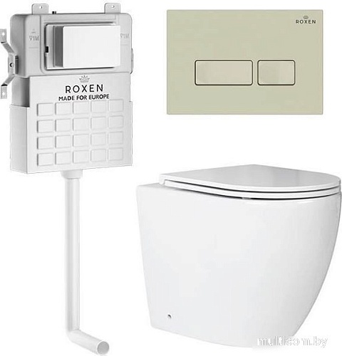 Унитаз приставной Roxen Antares в комплекте с инсталляцией Attach 5 в 1 967071 (кнопка: пастель бежевый)
