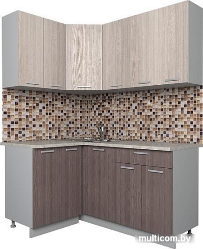 Угловая кухня Интерлиния Мила Лайт 1.2x1.6 (ясень светлый/ясень темный)