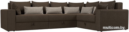 Угловой диван Лига диванов Майами Long 92 правый (рогожка коричневый/подушки коричневые/бежевые)