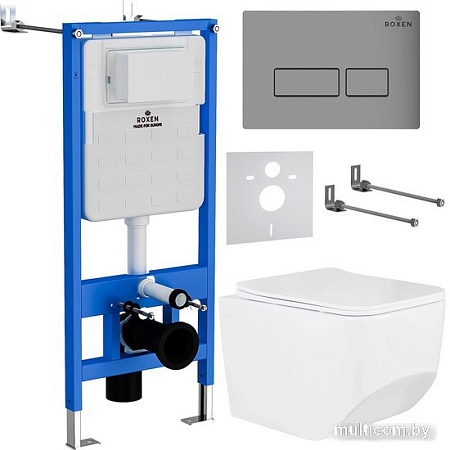 Унитаз подвесной Roxen Boro One Rimless 6 в 1 StounFix Slim 608537 (кнопка: матовая)