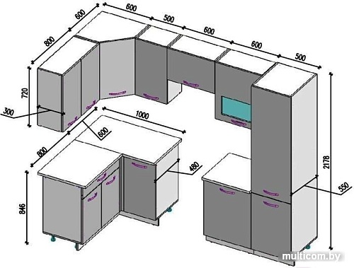 Угловая кухня ВерсоМебель ЭкоЛайт-6 1.4x2.7 левая (белый/лайм)