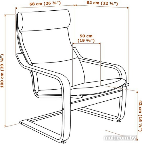 Интерьерное кресло Ikea Поэнг (березовый шпон, смидиг черный) 192.515.88