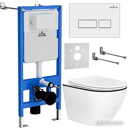 Унитаз подвесной Roxen Antares Black в комплекте с инсталляцией StounFix Slim 6 в 1 964744 (кнопка: белый глянец)