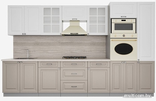 Готовая кухня Интерлиния Мила Деко 3.4 (белый-луна-травертин серый)