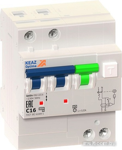 КЭАЗ OptiDin VD63 2P C 16А 30мА тип A 6кА УХЛ4 103453