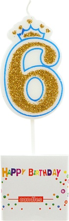 Свеча для торта Miland Королевский праздник. Цифра 6 с глитером С-4935