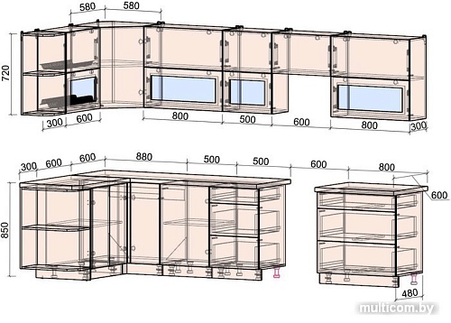 Угловая кухня Интерлиния Мила Матте 1.5x3.3 Б левая (белый/белый/опал светлый)