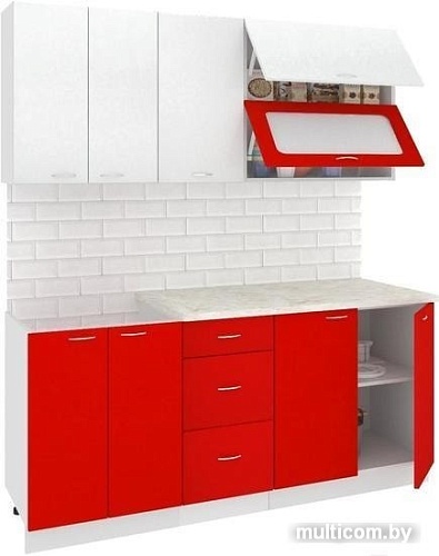 Кухня Кортекс-мебель Корнелия Мара 1.8м (белый/красный/королевский опал)