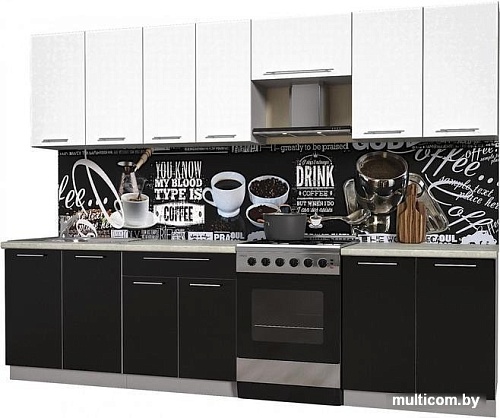 Кухня Интерлиния Мила Пластик 2.9 А (черный глянец/белый глянец/опал светлый)