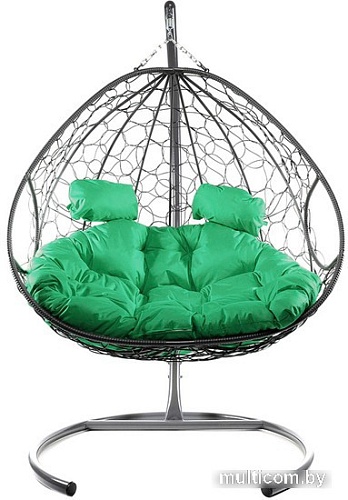 Подвесное кресло M-Group Для двоих 11450304 (серый ротанг/зеленая подушка)