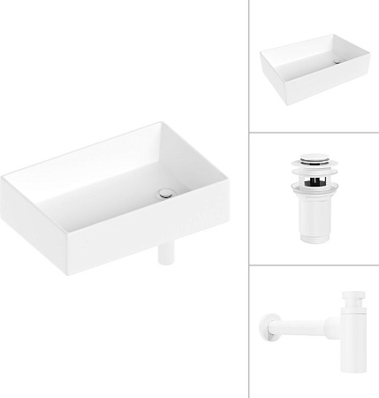 Умывальник Lauter 21518-1 + клапан 21190W + сифон 21635W (белый матовый)