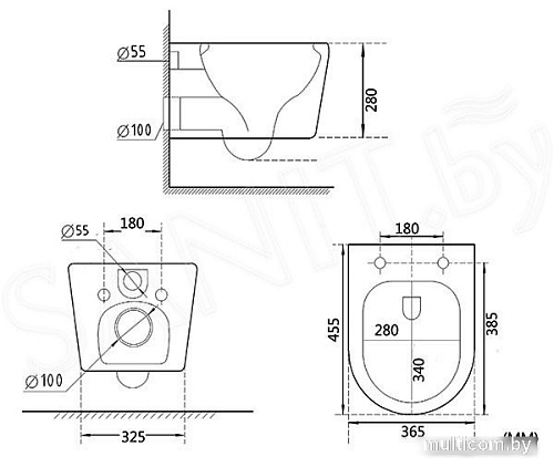 Унитаз подвесной Roxen Simple Compact в комплекте с инсталляцией StounFix Slim 6 в 1 966686 (кнопка: бежевый)