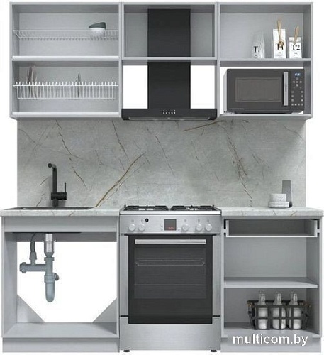 Готовая кухня Интерлиния Берес 1.9В (дуб снежный/дуб королевский/серый каспий)