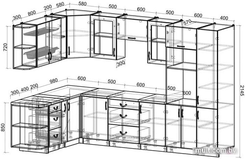 Готовая кухня Интерлиния Мила Крафт 1.88x3.2 левая (дуб полярный)