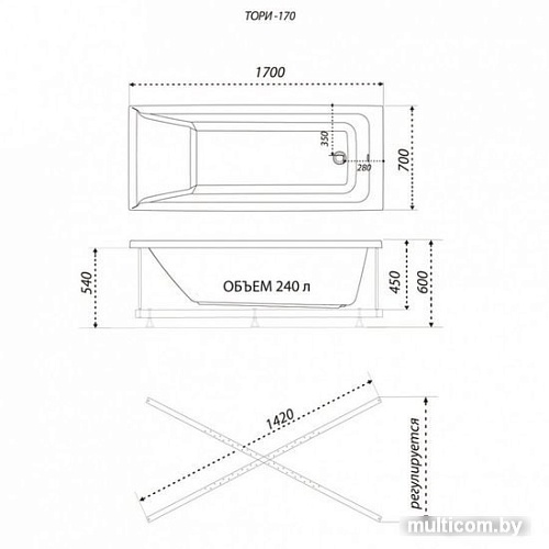 1AcReal Тори 170х70 (с каркасом и экраном)