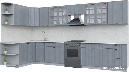 Готовая кухня Интерлиния Берес 1.7x3.8 правая (дуб серый/опал светлый)