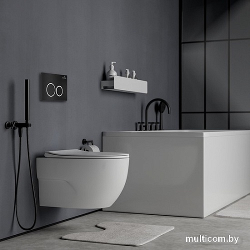 Унитаз подвесной Roxen Porto One Rimless 6 в 1 StounFix Slim 507197 (кнопка: черный матовый)