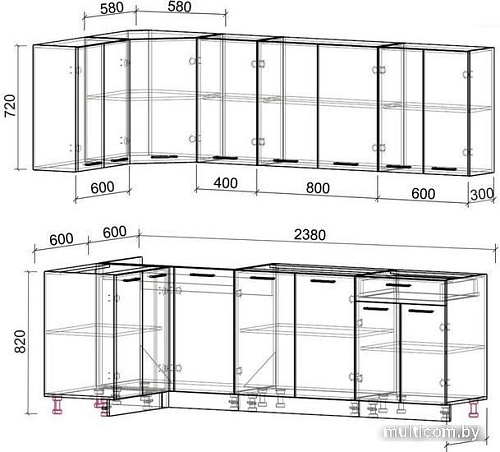Интерлиния Мила Лайт 1.2x2.4 без столешницы (белый платинум/дуб серый)
