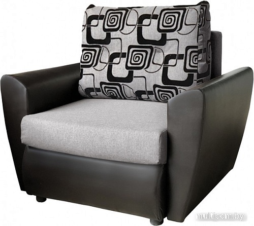Кресло-кровать Асмана Квадро (кубики/рогожка серая кожзам черный)