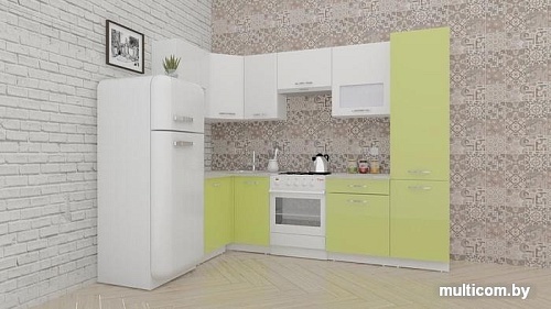 Угловая кухня ВерсоМебель ЭкоЛайт-6 1.4x2.7 левая (белый/лайм)