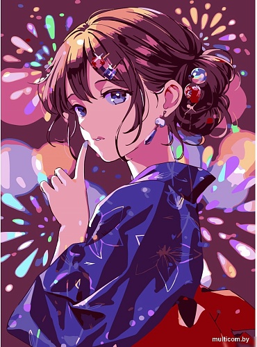 Картина по номерам Рыжий кот Девушка в кимоно Х-3981