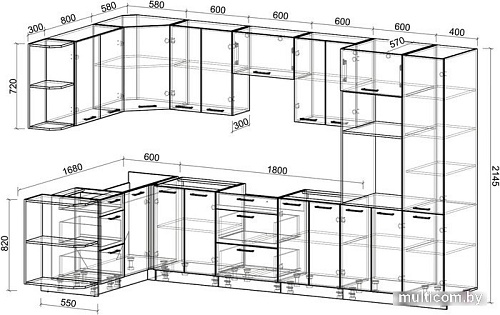 Готовая кухня Интерлиния Мила Лайт 1.68x3.4 левая (серебристый/антрацит/малага)