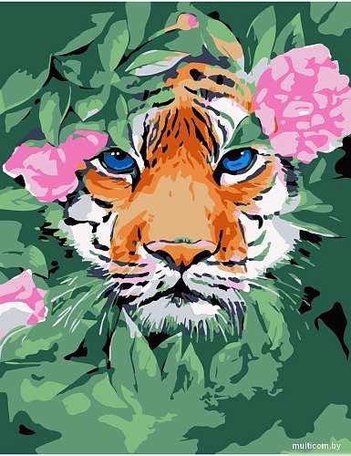 Картина по номерам Рыжий кот Тигр в кустах Х-3870
