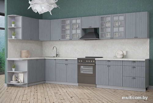 Готовая кухня Интерлиния Берес 1.7x3.8 правая (дуб серый/опал светлый)