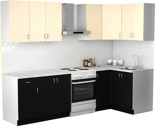 Готовая кухня S-Company Клео лайт 1.2x2.1 правая (черный/песочный)