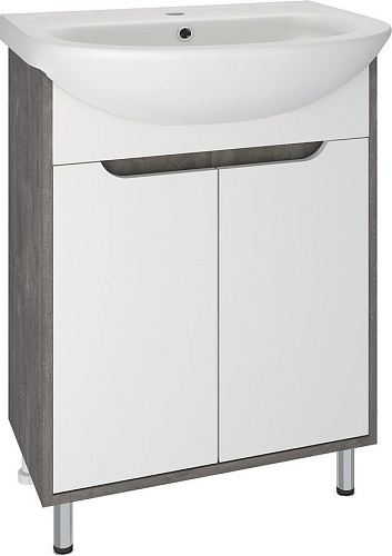 Runo Тумба с умывальником Runo Эко 60 + Уют 60 (напольная, белый/железный камень)