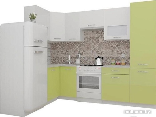Угловая кухня ВерсоМебель ЭкоЛайт-5 1.4x2.6 правая (белый/лайм)