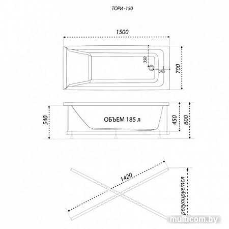 Ванна 1AcReal Тори 150х70