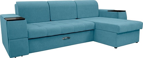 Диван Сириус Лидер-13 с оттоманкой ППУ 285x165 (Eva 29 велюр голубой)