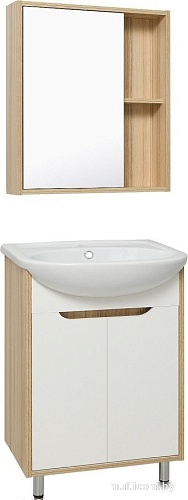 Runo Тумба с умывальником Runo Эко 60 + Уют 60 (напольная, белый/лиственница)