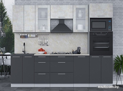 Готовая кухня Интерлиния Мила 2.6 ВТ (бетон лайт/антрацит/опал светлый)