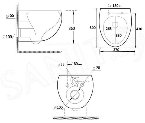 Унитаз подвесной Roxen Egg в комплекте с инсталляцией StounFix Slim 6 в 1 964079 (кнопка: черный матовый)