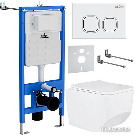 Унитаз подвесной Roxen Boro в комплекте с инсталляцией StounFix Slim 6 в 1 540025 (кнопка: белый глянец)