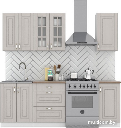 Готовая кухня Интермебель Бостон-2 1.6 (ясень капучино софт/ясень капучино софт/дуб флагстаф темный)