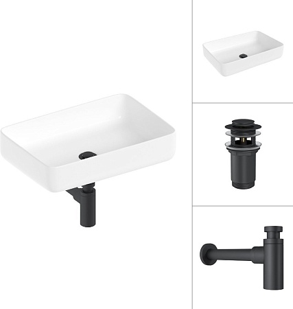 Умывальник Lauter 21487-50 + клапан 21190B + сифон 21635B (черный матовый)