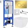 Унитаз подвесной Roxen Cube в комплекте с инсталляцией StounFix Dual Fresh 6 в 1 968014 (кнопка: золото глянцевое )
