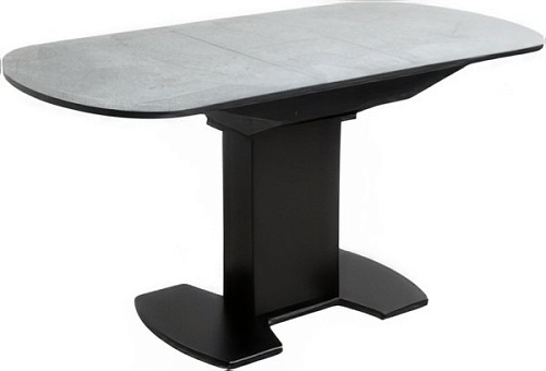 Кухонный стол Аврора Корсика стекло 120-151.5x80 (мрамор серый 12/черный)