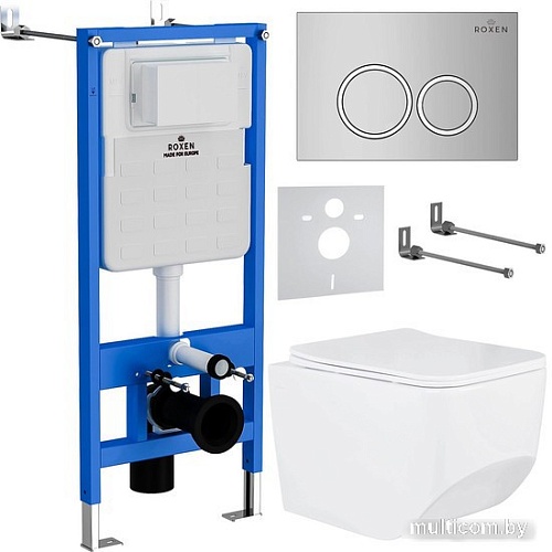 Унитаз подвесной Roxen Boro One Rimless 6 в 1 StounFix Slim 518414 (кнопка: хром)