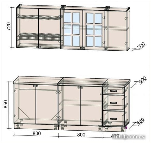 Кухня Интерлиния Мила Деко 2.0 А (слоновая кость/кастилло темный)